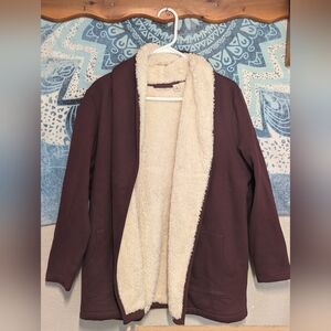 L.L. Bean Plum Jacket with Cream Sherpa Lining L Elevated Basic Boho Oversized